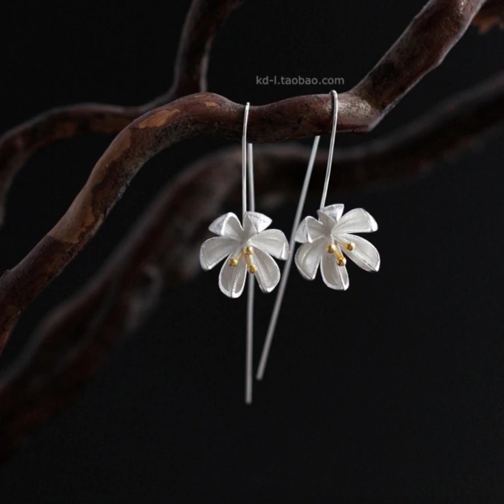 Beautiful Lotus Flower Long Dangle Earrings - Picture 2 of 15